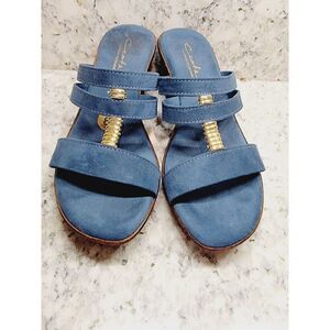 Contessa 8M Blue Suede Slip On Sandals 3" Heels US 8 EU 39 UK 5‎